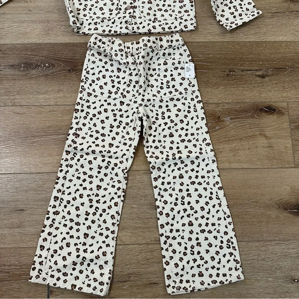 7 For All Mankind Kids Taupe Cheetah Denim 2 Piece Long Sleeve/Pant Set Sz 6 NWT